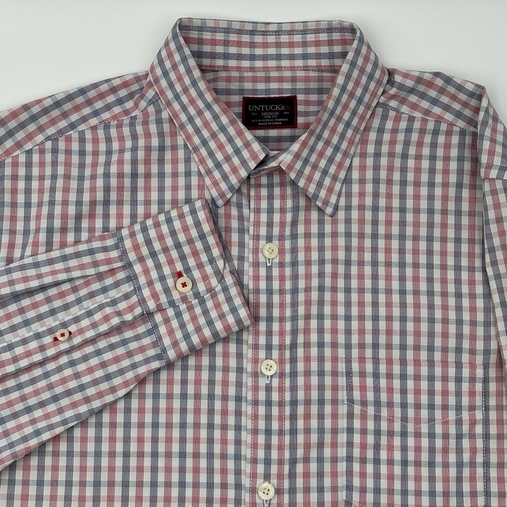UNTUCKit Shirt Mens Medium Slim Fit Performance Plaid Long Sleeve Button Down